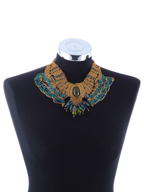 Impletitura snur textil si margele sticla  Liza Panait Liza Panait Online Boutique